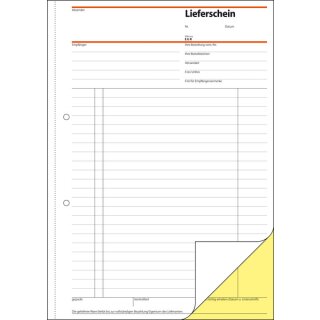 Lieferschein, A4, selbstdurchschreibend, 2-fach, 1. und 2. Blatt bedruckt, weiss/ gelb
