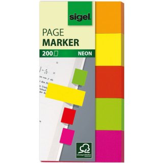 Haftmarker, Papier, Neon, 20 x 50 mm, orange/gelb/rot/grün/pink, VE = 1 Stück = 200 Marker
