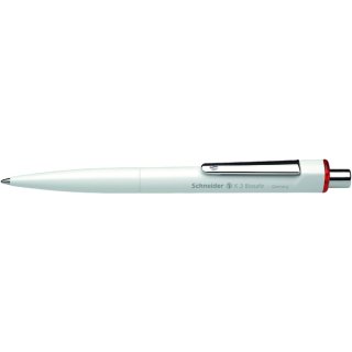 Druckkugelschreiber K3, aus Biokunststoff, mit Stahlclip, Metalldrücker und Großraummine, rot