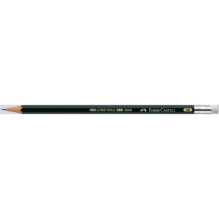 Bleistift CASTELL® 9000, Härtegrad: HB, mit Radiergummi, Schaftform: 6-kant, Schaftfarbe: dunkelgrün