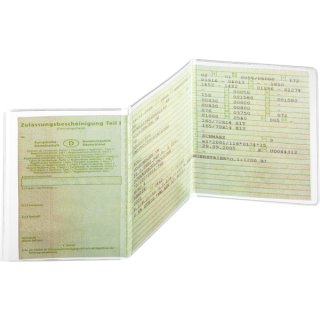 Ausweishülle KFZ-Schein, 3-teilig, 105 x 210 mm, PP 180my, dokumentenecht, 1 Beutel = 10 Stück, transparent