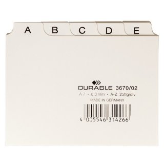 Leitkartenregister für DIN A7, A - Z, geprägte Taben, weiß
