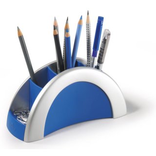 Stifte Köcher VEGAS, 5 Fächer in wechselnden Größen, 205 x 90 x80 mm, silber / blau
