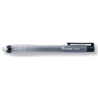 Radierstift, nachfüllbar, mit Druckmechanik und Clip, transparent/schwarz