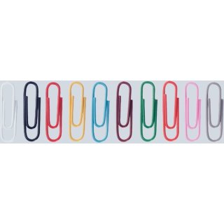 Briefklammern farblich sortiert, 26mm, rund, kunststoffüberzogen, VE = 1 Schachtel á 100 Stück