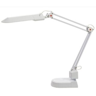 Schreibtischleuchte, Doppelarm, Standfuß, weiß, Kompakt-Leuchtstofflampe G23 230V, 11W