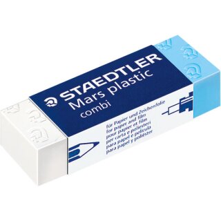 Mars Plastic Radierer, combi, 65 x 23 x13 mm, minimale Krümmelbildung, weiß/blau
