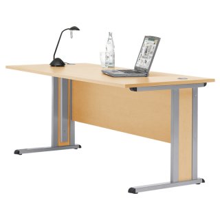 Schreibtisch Basic, 1.600 x 800 mm Höhe: 740 mm, inkl. Sichtschutzblende, C-Fußgestell, buche