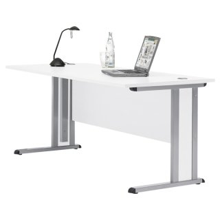 Schreibtisch Basic, 1600 mm x 800 mm, Höhe: Fix 740 mm, inkl. Sichtschutzblende, Kabelführungen, weiß