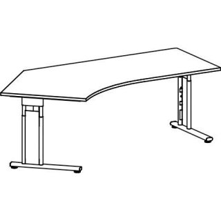 Schreibtisch Flex, 135° links, C-Fuß, 2166 x 800/1131 mm (BxT), lichtgrau/silber, höhenverstellbar: 680 - 820 mm