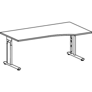 PC-Tisch rechts, Flex, C-Fuß, 1800 x 800/1000 mm (BxT), lichtgrau/silber, höhenverstellbar: 680 - 820 mm