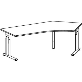Schreibtisch Flex, 135° rechts, C-Fuß, 2166 x 800/1131 mm (BxT), Buche/silber, höhenverstellbar: 680 - 820 mm