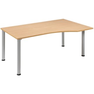 Schreibtisch Flex, rechts, 4-Fuß, 1800 x 800/1000 mm (BxT), Buche/weißalu, höhenverstellbar: 680 - 800 mm