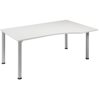 Schreibtisch Flex, rechts, 4-Fuß, 1800 x 800/1000 mm (BxT), lichtgrau/weißalu, höhenverstellbar: 680 - 800 mm