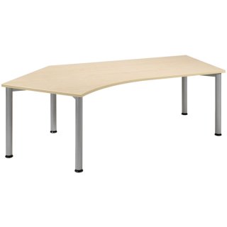 Schreibtisch Flex, 135° links, 4-Fuß, 2166 x 800/1130 mm (BxT), Ahorn/weißalu, höhenverstellbar: 680 - 800 mm