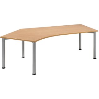 Schreibtisch Flex, 135° links, 4-Fuß, 2166 x 800/1130 mm (BxT), Buche/weißalu, höhenverstellbar: 680 - 800 mm