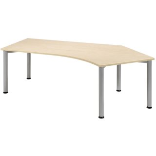 Schreibtisch Flex, 135° rechts, 4-Fuß, 2166 x 800/1130 mm (BxT), Ahorn/weißalu, höhenverstellbar: 680 - 800 mm