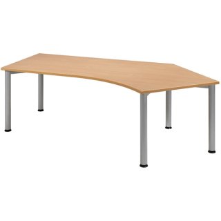Schreibtisch Flex, 135° rechts, 4-Fuß, 2166 x 800/1130 mm (BxT), Buche/weißalu, höhenverstellbar: 680 - 800 mm