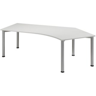 Schreibtisch Flex, 135° rechts, 4-Fuß, 2166 x 800/1130 mm (BxT), lichtgrau/weißalu, höhenverstellbar: 680 - 800 mm