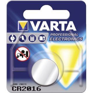 Varta Lithium-Knopfzelle CR2016, 3,0V, 90mAh, VE = 1 Blister = 1 Knopfzelle