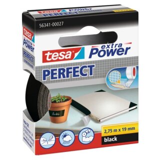 Gewebeband tesa extra Power Perfect 19 mm x 2,75 m schwarz – 1 Rolle
