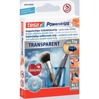 Powerstrips® TRANSPARENT LARGE, für max. 1kg, Packung mit 8 Strips