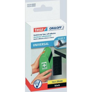 ON&OFF® Universal Klettband, 1 m x 20 mm, zum Aufkleben, schwarz