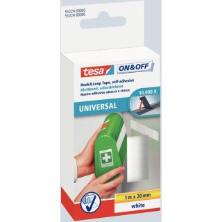 ON&OFF® Universal Klettband, 1m x 20 mm, zum Aufkleben, weiß