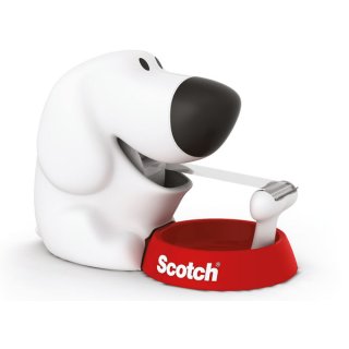 Tischabroller Dog, Hundeform, inkl.1 Rolle Scotch Magic Klebeband 19 mm x 8,9 m, weiß