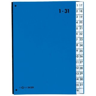 Pultordner, 32tlg., 1-31, mit Color- Einband, aus Hartpappe, mit dehnbarem Rücken, blau