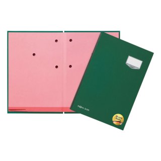 Unterschriftsmappe DE LUXE, inkl bedruckbare Ersatzeinlagen, mit Leinen Einband, dehnbarem Rücken, rosa Löschkarton, 3 Schaulöchern, im Buchblock, grün