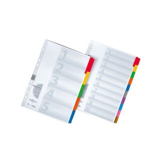 Kartonregister DIN A4, 10tlg., blanko,  Karton, farbig, Universallochung