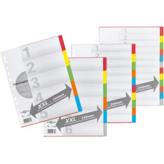 Kartonregister DIN A4, 6tlg., blanko, Überbreite,  Karton, farbig, Universallochung