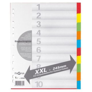 Kartonregister DIN A4, 10tlg., blanko, Überbreite, Karton, farbig, Universallochung