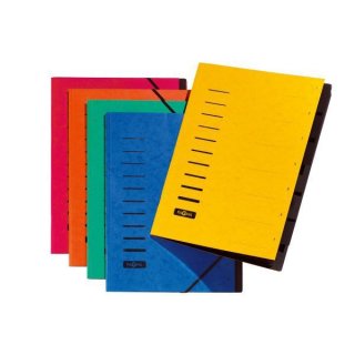 Eckspann-Ordnungsmappe, 7 Fächer, zusätzlich Beschriftungslinien, Harmonikarücken, 2 Sichtlöcher im Fächerblock, gelb