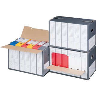 Archivbox für Ordner, mit perforiertem Frontdeckel, seitliche Tragegriffe, Innenmaß 498 x 295 x322 mm, grau