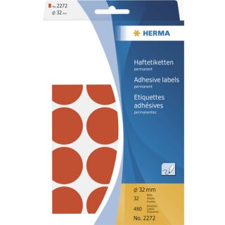 Markierungspunkte Ø 32 mm, 480 Etiketten, permanent haftend, für Handbeschriftung, Packung mit 32 Blatt, rot
