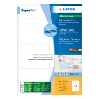 PREMIUM Etiketten  105 x 42,3 mm, weiß, matt, permanent haftend, bedruckbar, 1 Packung = 200 Blatt = 2.800 Stück