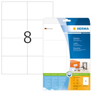 PREMIUM Etiketten 105 x 74 mm, 200 Etiketten , weiß, matt, permanent haftend, Blattformat: DIN A4, Packung à 25 Blatt