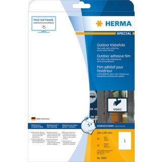 Wetterfeste Outdoor-Folienetiketten 210 x 297 mm, weiß, extrem stark haftend, 1 Packung = 10 Blatt = 10 Stück
