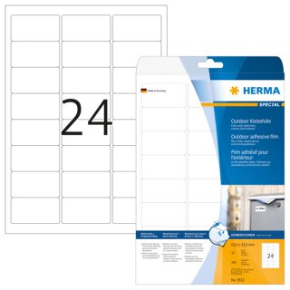 Wetterfeste Outdoor-Folienetiketten 63,5 x 33,9 mm, weiß, extrem stark haftend, 1 Packung = 10 Blatt = 240 Etiketten