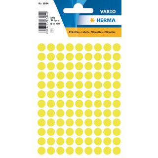 Markierungspunkte Ø 8 mm, 540 Etiketten, permanent haftend, für Handbeschriftung, Packung mit 5 Blatt, leuchtgelb