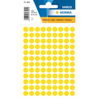 Markierungspunkte Ø 8 mm, 540 Etiketten, permanent haftend, für Handbeschriftung, Packung mit 5 Blatt, gelb
