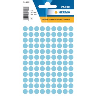 Markierungspunkte Ø 8 mm, blau, 540 Etiketten, permanent haftend, für Handbeschriftung, Packung mit 5 Blatt