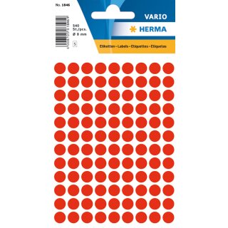 Markierungspunkte Ø 8 mm, 540 Etiketten, permanent haftend, für Handbeschriftung, Packung mit 5 Blatt, leuchtrot