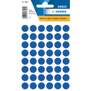 Markierungspunkte Ø 13 mm, 240 Etiketten, permanent haftend, für Handbeschriftung, Packung mit 5 Blatt, dunkelblau