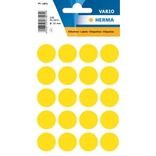 Markierungspunkte Ø 19 mm, 100 Etiketten, permanent haftend, für Handbeschriftung, Packung mit 5 Blatt, gelb