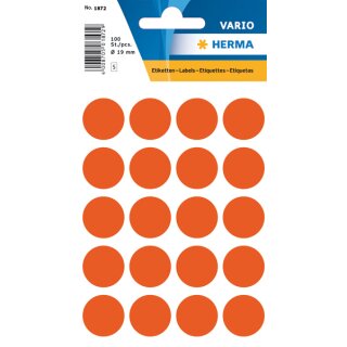 Markierungspunkte Ø 19 mm, 100 Etiketten, permanent haftend, für Handbeschriftung, Packung mit 5 Blatt, rot