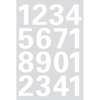 Zahlen Ø 25 mm, 16 Etiketten, Aufdruck: 0-9, Folie, weiß, 16 Stück/Blatt, Packung mit 1 Blatt