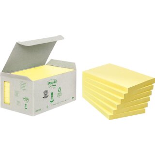 Post-it Notes Recycling Mini Tower gelb, 38 x 51 mm, 100 Blatt/Block, VE = 1 Packung = 6 Blöcke